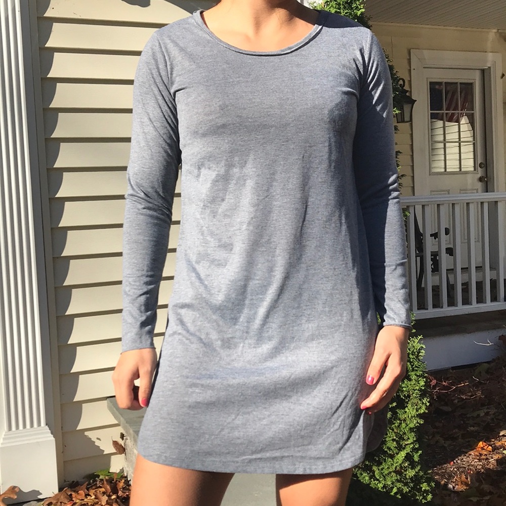 Long Sleeve Grey T-Shirt Dress